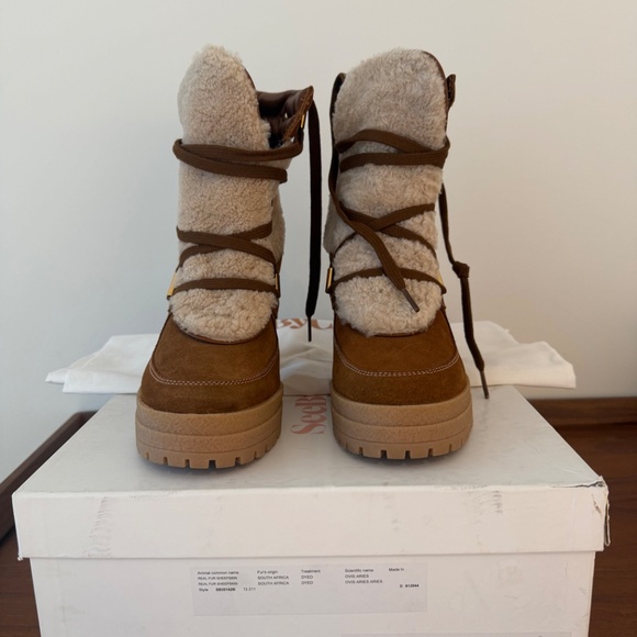 See By Chloe Karla Shearling Block Heel Boots Size 41 - Picture 5 of 5